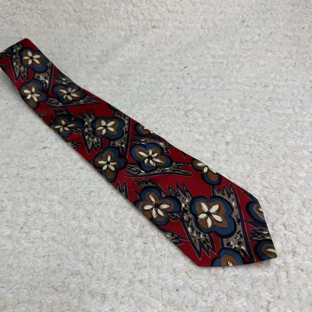 Pierre Balmain Silk Necktie Floral Red Blue